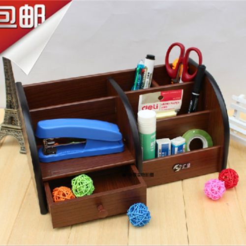 汇星木质笔筒 带抽屉 多功能笔筒 文具笔架HX1020 木制笔筒木笔筒
