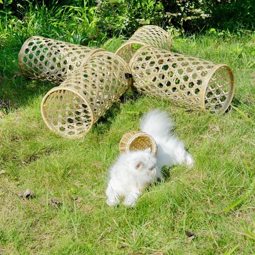 竹编猫自嗨解闷隧道通道迷宫玩具钻洞滚地龙玩具(送玲珑球)