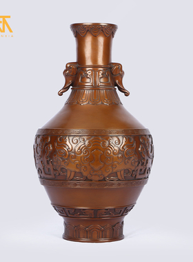 紫铜花瓶仿古工艺品摆件创意中式客厅书房玄关电视柜插花家居装饰