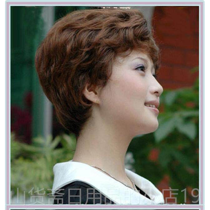 高档中老假发发中年式短卷真发送妈妈全头套假发短发发型真年女人
