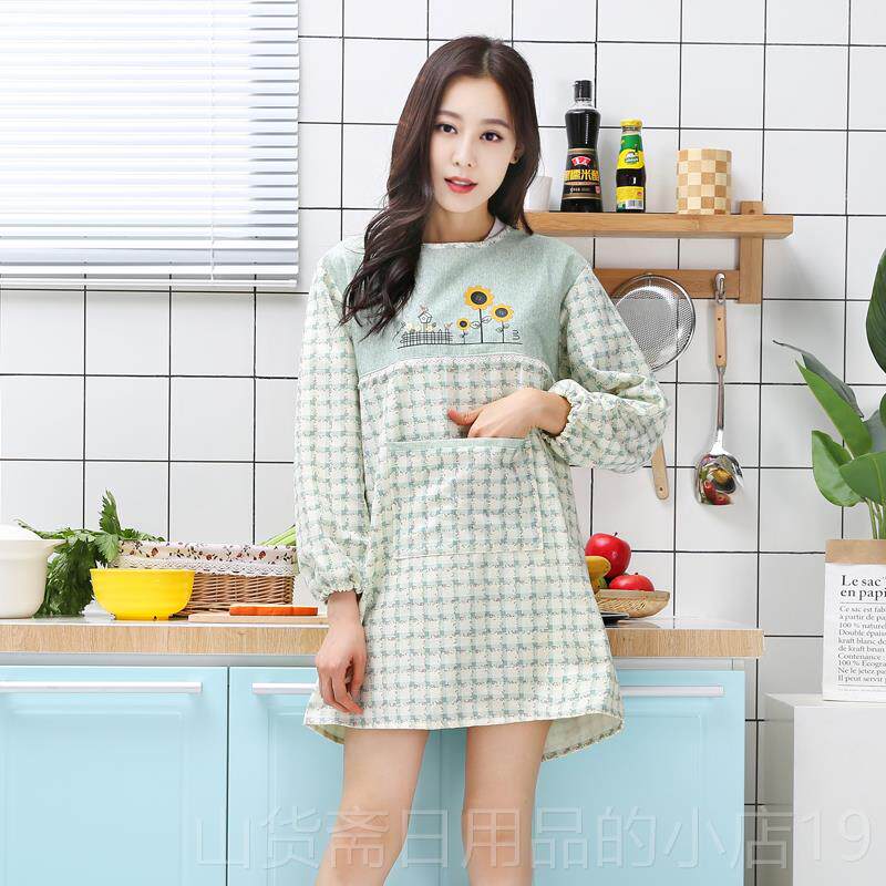 高档围裙韩版尚厨房包邮罩时衣成人女长可爱围袖腰家用防油饭工做