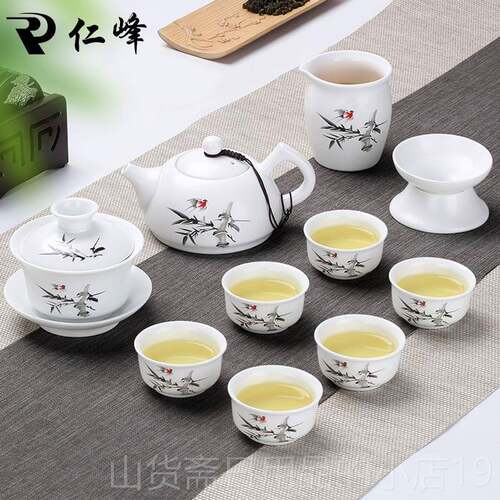 高档功夫茶套装家用具陶瓷壶盖茶茶碗茶杯套装定窑白瓷瓷器泡工具