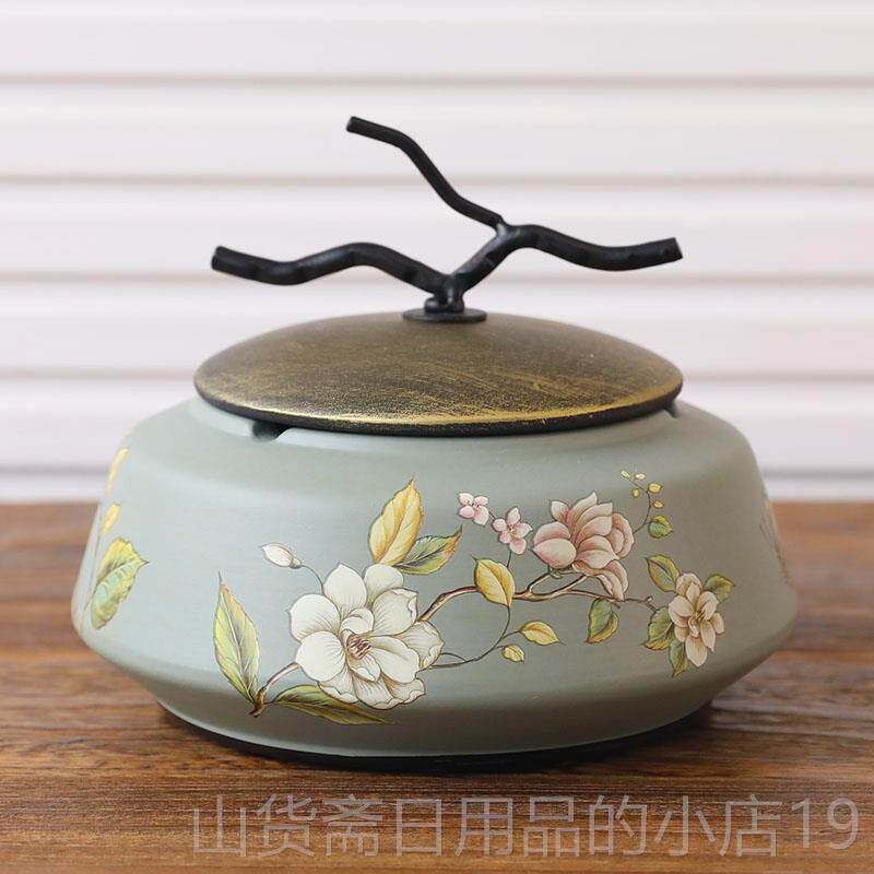 高档美式陶瓷烟灰缸设欧式复古带盖烟灰 茶几装饰工艺摆品创缸意
