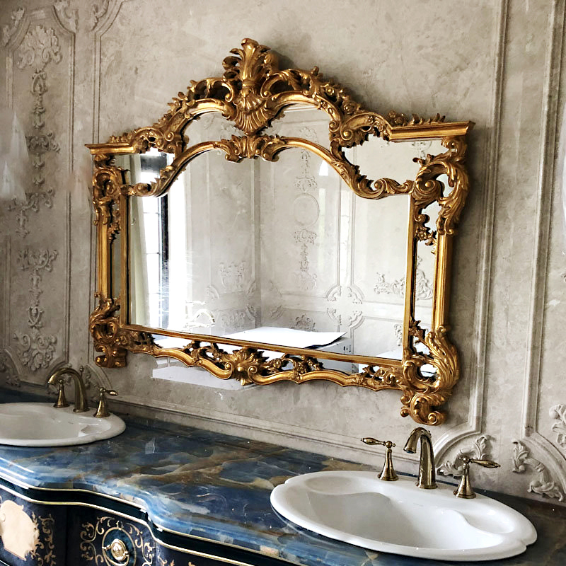欧式复古浴室镜客厅背景墙法式巴洛克雕花艺术异形壁挂玄关壁炉镜