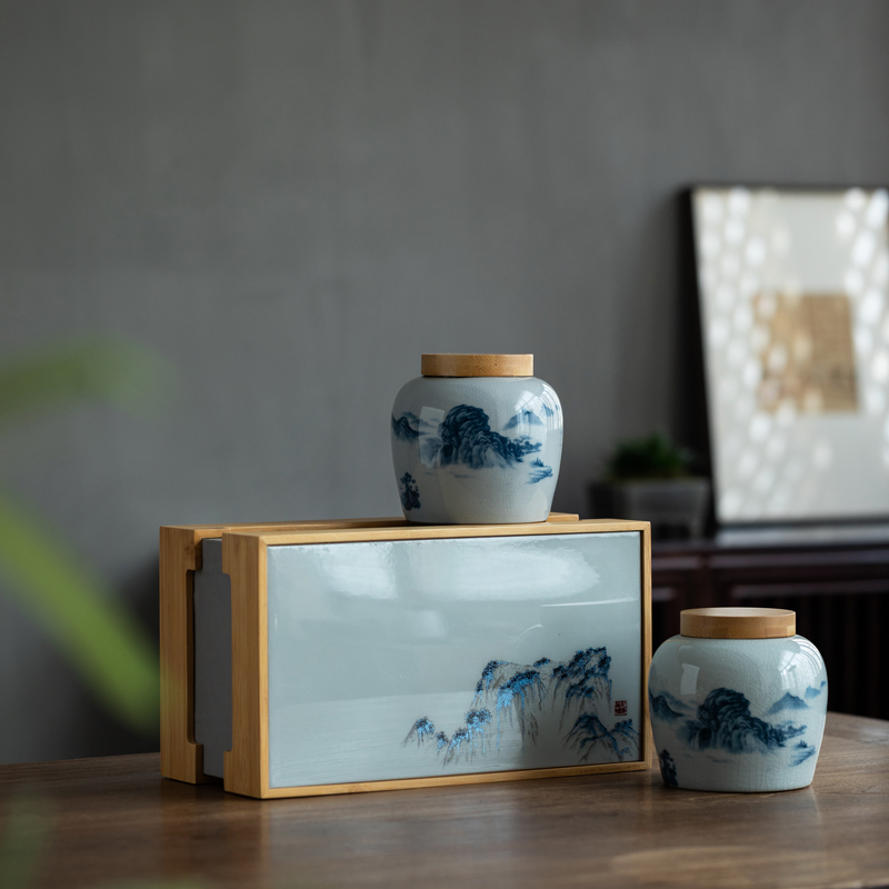 高档茶叶罐陶瓷密封罐竹制白茶绿茶通用茶叶礼盒包装盒空盒子定制