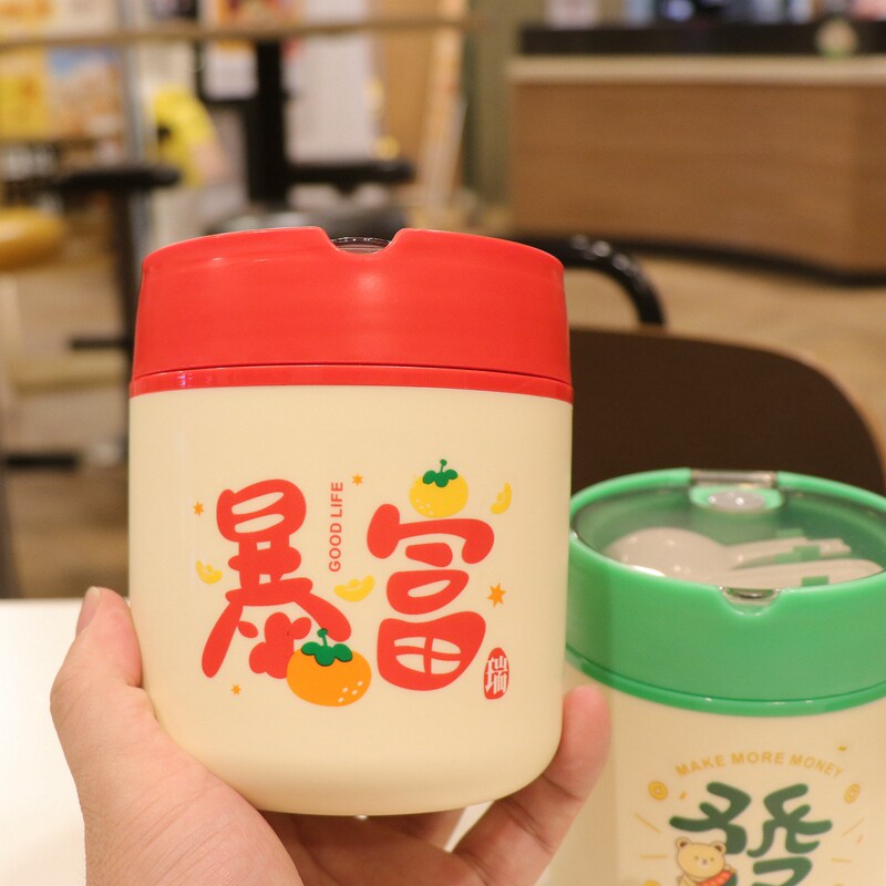 304不锈钢保温早餐杯带盖勺便携粥桶汤壶上班族燕麦豆浆杯子儿童