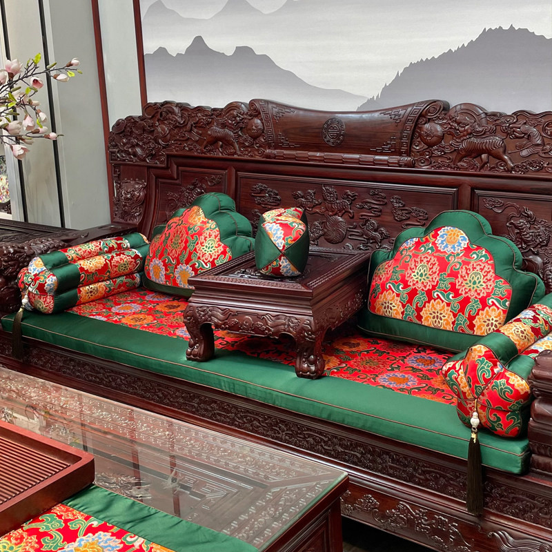 红木沙发云锦坐垫中式椰棕垫子圈椅防滑座垫太师椅卡口坐垫定制