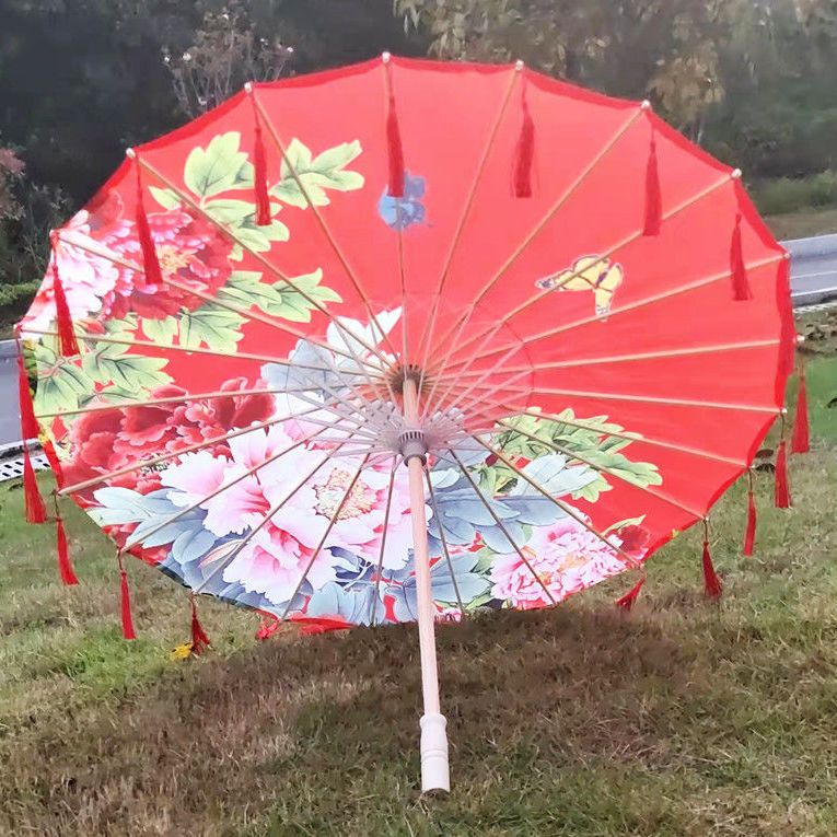 古风流苏绸布伞防雨古代汉服舞蹈伞装饰道具走秀演出跳舞油纸伞