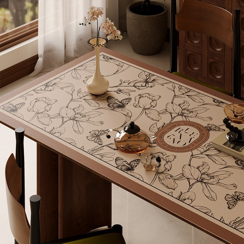 艾弗莉现代中古桌垫长条防水防油免洗防烫皮革餐桌茶几家用垫布