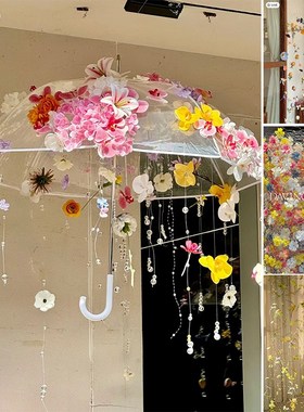 春日悬浮花伞 婚礼店铺装饰橱窗仿真绿植道具吊饰活动布置美陈列