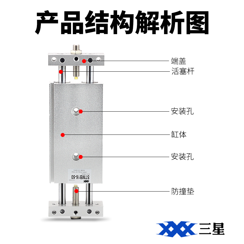 小型气动轴杆可调行程滑台气缸STMB10/1/20/x--75-100