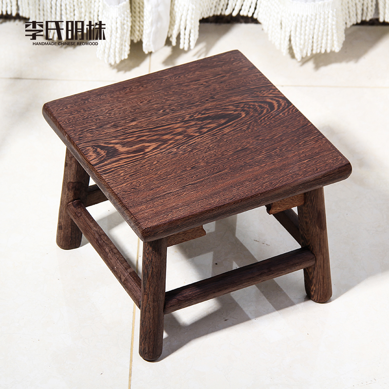 实木家用儿童矮凳踩脚换鞋凳客厅茶几凳鸡翅木红加厚独板方凳