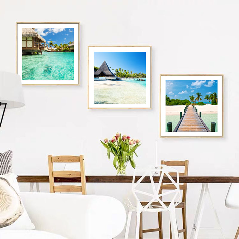 大海蓝天风景装饰画地中海风格现代简约客厅壁画卧室床头饭厅挂画