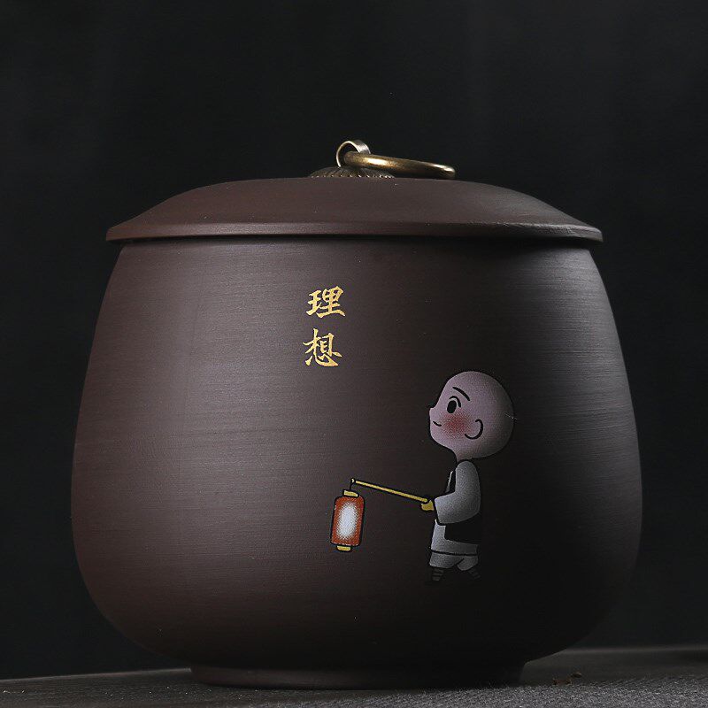 大号紫砂茶叶罐普洱铜扣密封罐储存罐茶具便携式陶瓷罐茶叶盒精品