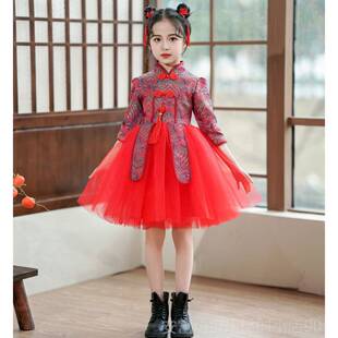 正品儿表童唱演服装女童红纱裙蹈小学合中式节日舞服装