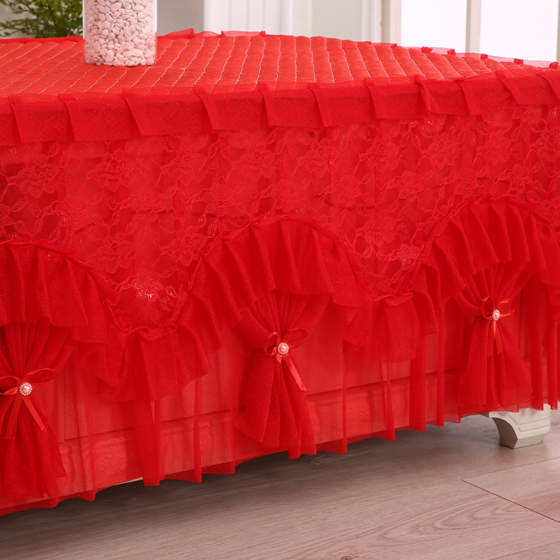 新款布艺婚庆米色蕾丝茶几罩餐桌台布电视柜盖布床头柜长方形客厅