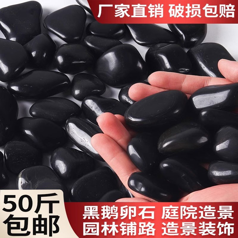 黑色砾石庭院碎石子铺路花园造景铺地雨花石原石天然鹅卵石铺路