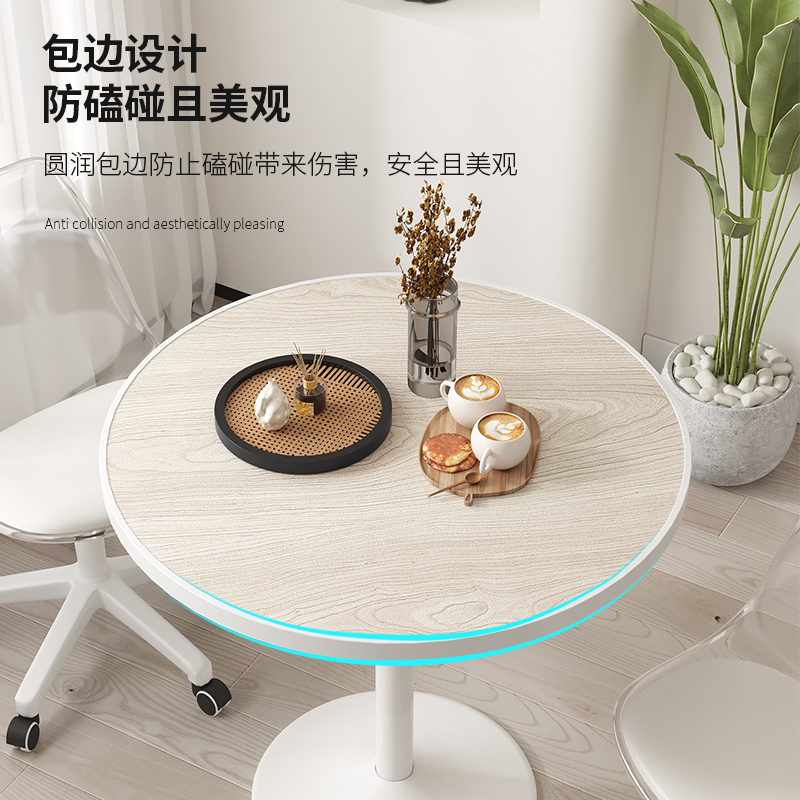 郁金香白色阳台休闲小圆桌简约洽谈桌椅板木餐桌家用升降床头小桌