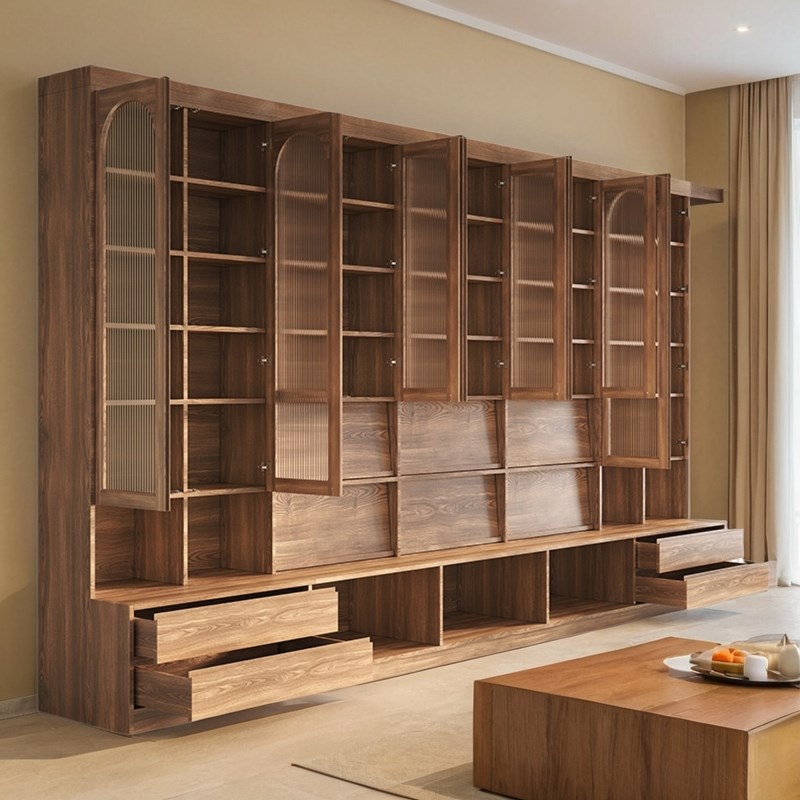 黑胡桃木满墙书柜定制去客厅化书柜良禽落地书架佳木带卡座整面墙