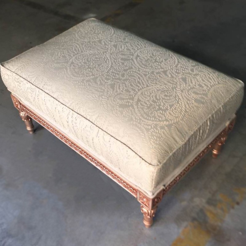 欧式新古典布艺脚踏 玫瑰金金色实木雕花 配法式客厅家具沙发凳