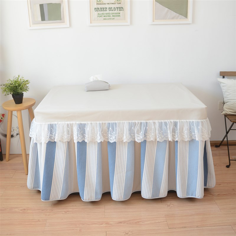 加绒中厚条纹地中海奶油风雪尼尔长方形防油电炉罩套烤火桌罩定做