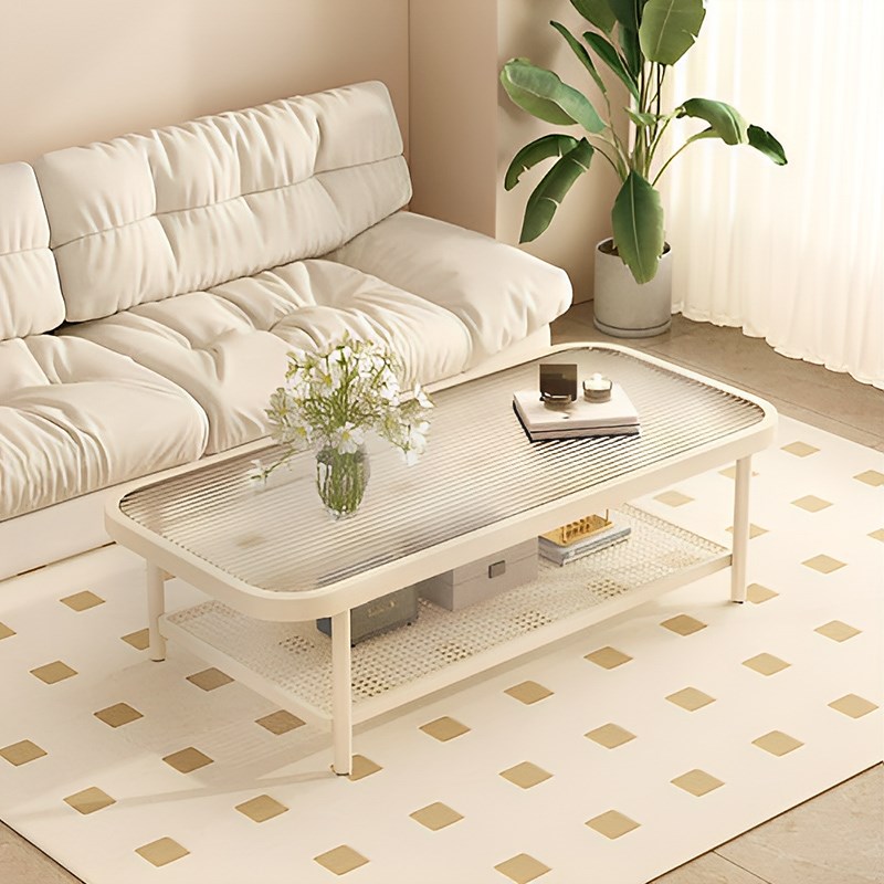 奶油风茶几客厅家用高级感小户型小桌子钢化玻璃阳台茶桌层桌面