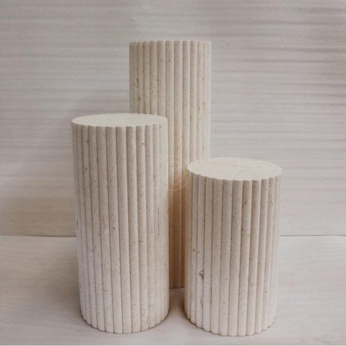 黄洞石开槽圆柱体雕塑台电视柜落地摆件底座酒店客厅装饰展示柱子