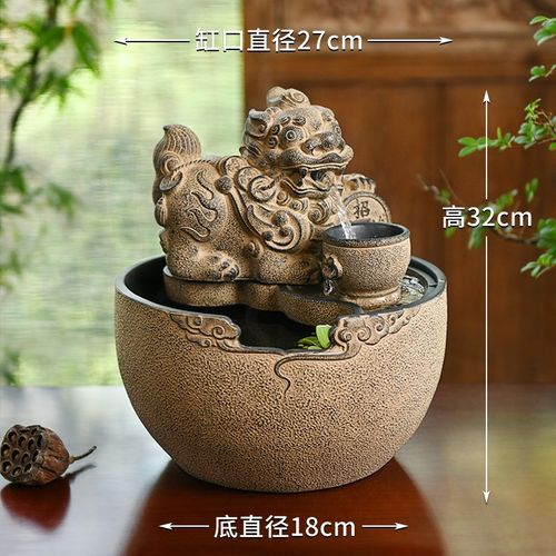 流水生财摆件水系景观循环水鱼缸貔貅吐水茶室布置办公室装饰