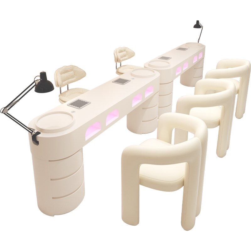中闽芸尚奶油风吸尘器美甲桌椅装带插座烤灯单三人全美甲台