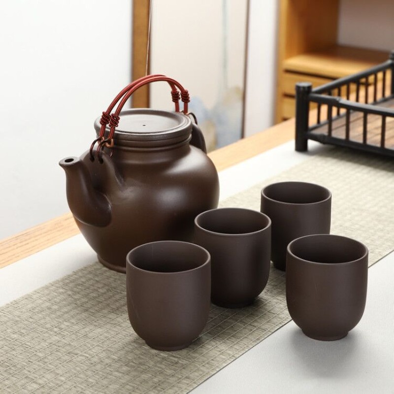 宜兴紫砂壶大容量带过滤内胆复古茶具提梁壶泡茶壶茶杯茶碗特大号