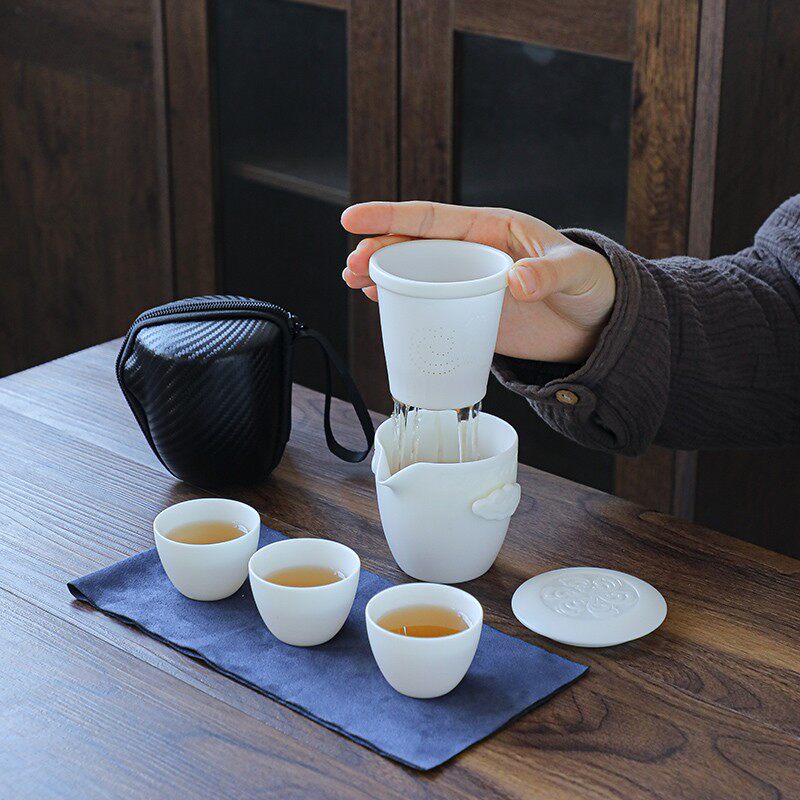智典羊脂玉瓷防烫便携式旅行茶具小套装茶壶茶杯快客杯一壶二三杯
