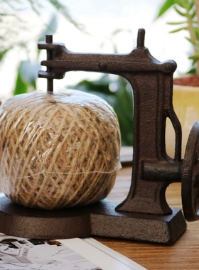 中式创意个性复古怀旧铸铁艺缝纫机线轴麻绳家居软装饰桌面摆件