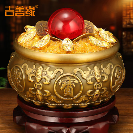 吉善缘 铜聚宝盆摆件 招财家居客厅黄铜米缸店铺开业礼品工艺0889