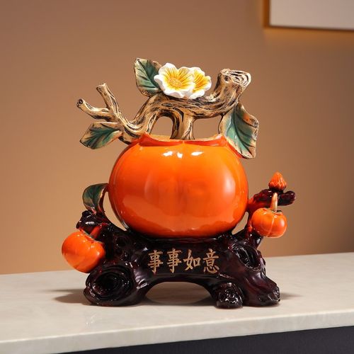 事事如意柿子摆件创意招财客厅酒柜装饰品玄关乔迁礼品工艺品