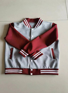 春秋新款校服上衣长袖中小学生灰色拼接酒红色翻领外套宽松可定做