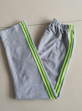 中小学生新款春秋浅灰色运动裤拼接两道荧光绿杠宽松直筒长裤定做