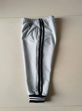 春秋新款中小学生灰色校裤拼接两道深蓝杠束脚宽松休闲长裤可定做