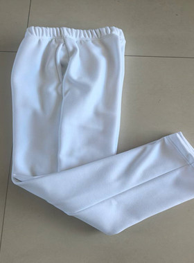 冬季新款加绒加厚白色运动裤纯色不加杠中学生宽松直筒校服长裤子