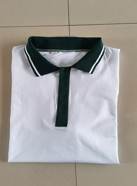新款休闲翻领宽松型夏季短袖校服中小学生白色拼接墨绿色款可定做