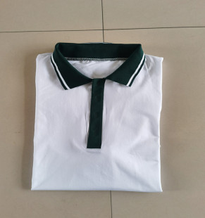 新款休闲翻领宽松型夏季短袖校服中小学生白色拼接墨绿色款可定做
