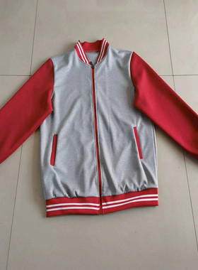 春秋新款校服上衣长袖中小学生灰色拼接大红色翻领外套宽松可定做