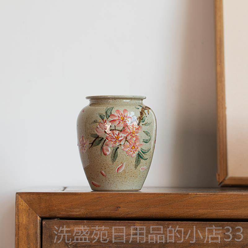 正品景德镇陶瓷花瓶工手绘颜老陶泥罐中式复古博古架摆子手件送礼