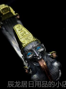 正品男款霸气黑无常开口手镯S9镯25纯白银七爷一见生财八爷天下太