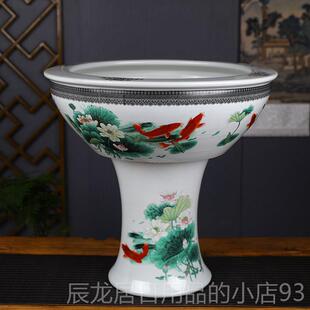 正品陶青花盆落地立柱式鱼缸特大缸号荷金鱼睡莲瓷碗莲花盆锦鲤室