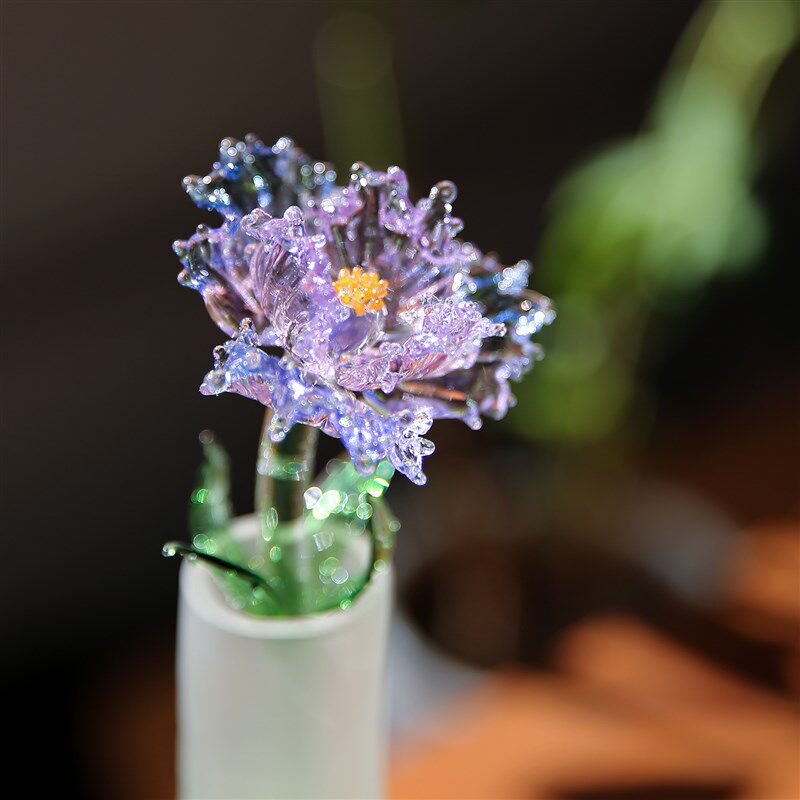 七隐 纯手工玻璃艺术品 仿真玻璃花假花 手工重工虞美人 客厅装饰