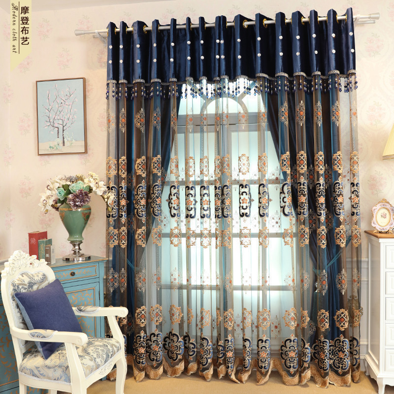 欧式奢华高档激光贴绒绣花定制窗帘布客厅餐厅卧室成品落地窗纱帘