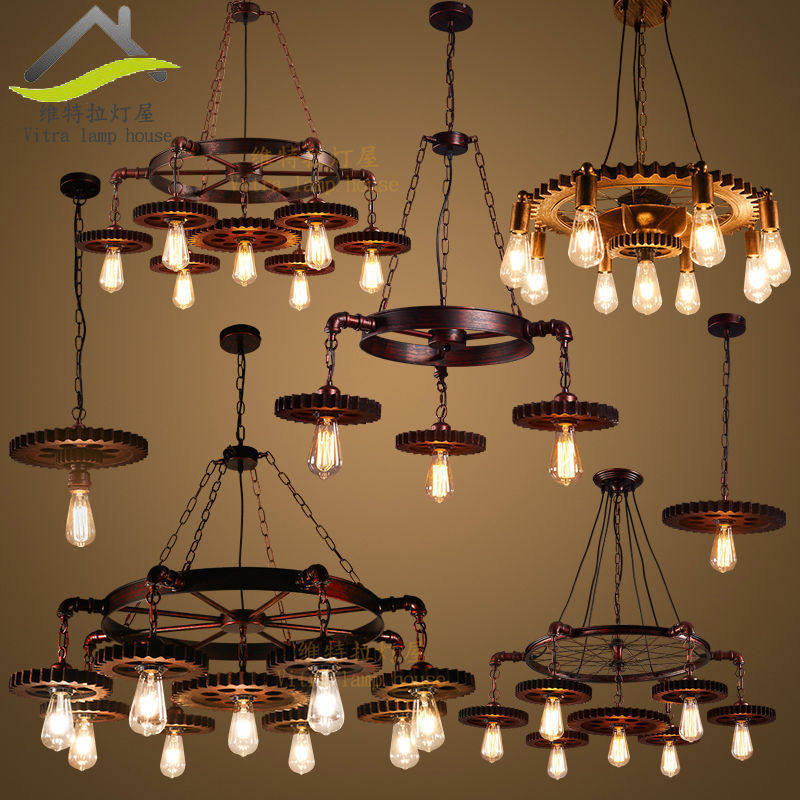 个性创意餐厅咖啡厅酒吧吊灯乡村卧室复古工业风木头齿轮铁艺吊灯,家装灯饰光源,餐厅吊灯,淘宝优惠券,粉丝福利购,淘宝优惠卷