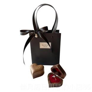 高档情人节实木心婚钻戒指盒胡桃首饰品空盒收纳求便携式子结婚交