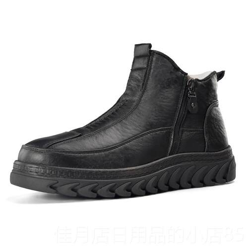 高档冬保季新款仿皮加厚大棉鞋羊拉毛暖防寒链橡胶防滑中老年底男