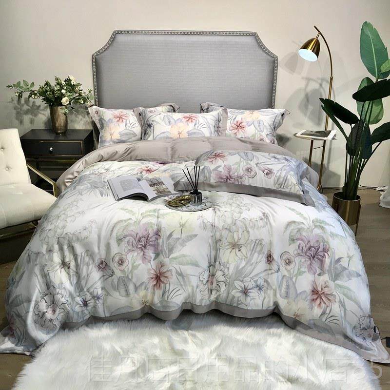 高档夏季高美丝滑裸睡60支进口天丝四件套 式田园冰品丝床端上用